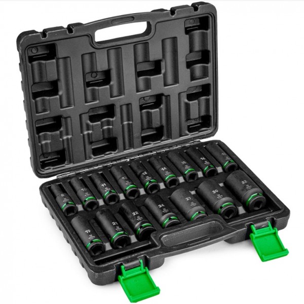 Smūginių ilgų galvučių rinkinys Wuber 1/2" 16 vnt. 8–32 mm Smūginių ilgų galvučių rinkinys Wuber 1/2" 16 vnt. 8–32 mm